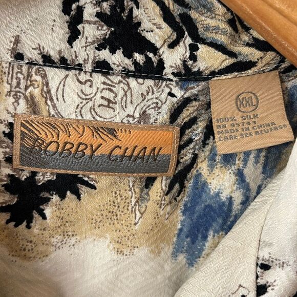 Bobby Chan Hawaiian 100 % Silk Tropical Shirt Mens XXL Mountains - Picture 6 of 8